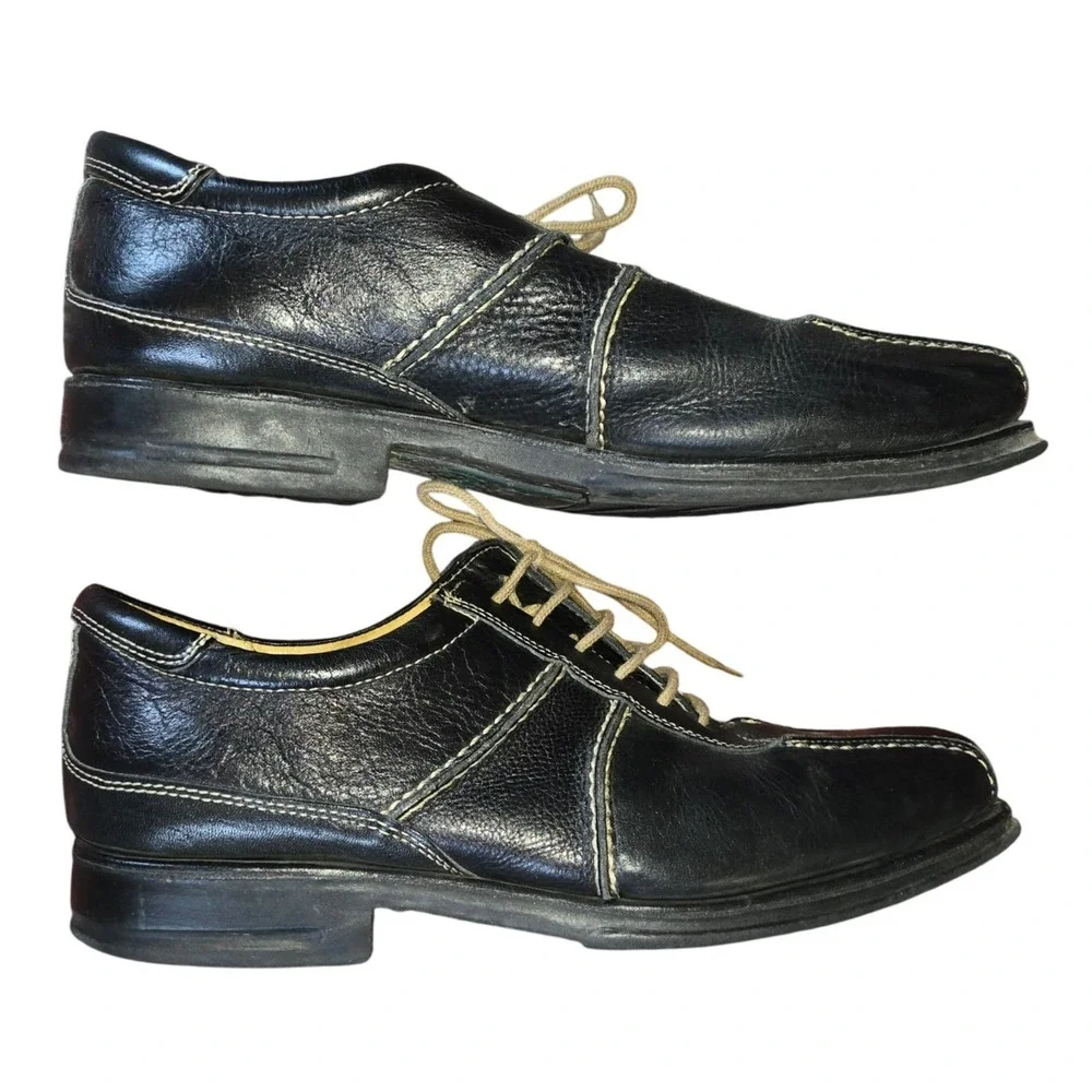 Sandro Men's Black Leather Lace Up‎ Dress Shoes Comfort Gel Square Toe
